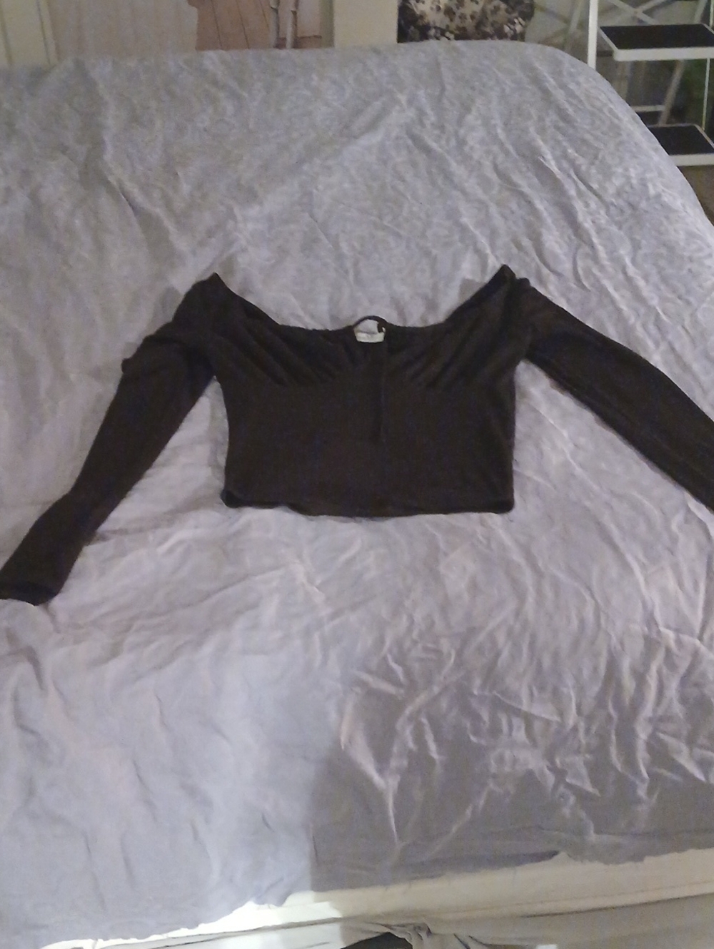 Off-Shoulder Black Long Sleeve Crop Top
